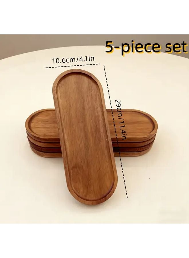 5PCS Oval Solid Wood Tray Set Handcrafted Lightweight For Serving Food Desserts - Image 4